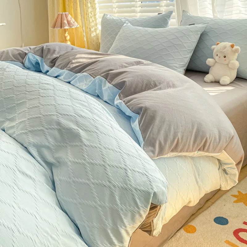 Afralia™ Fresh Bubble Yarn Fabric Bedding Set - Soft, Breathable Duvet Cover with Sheet