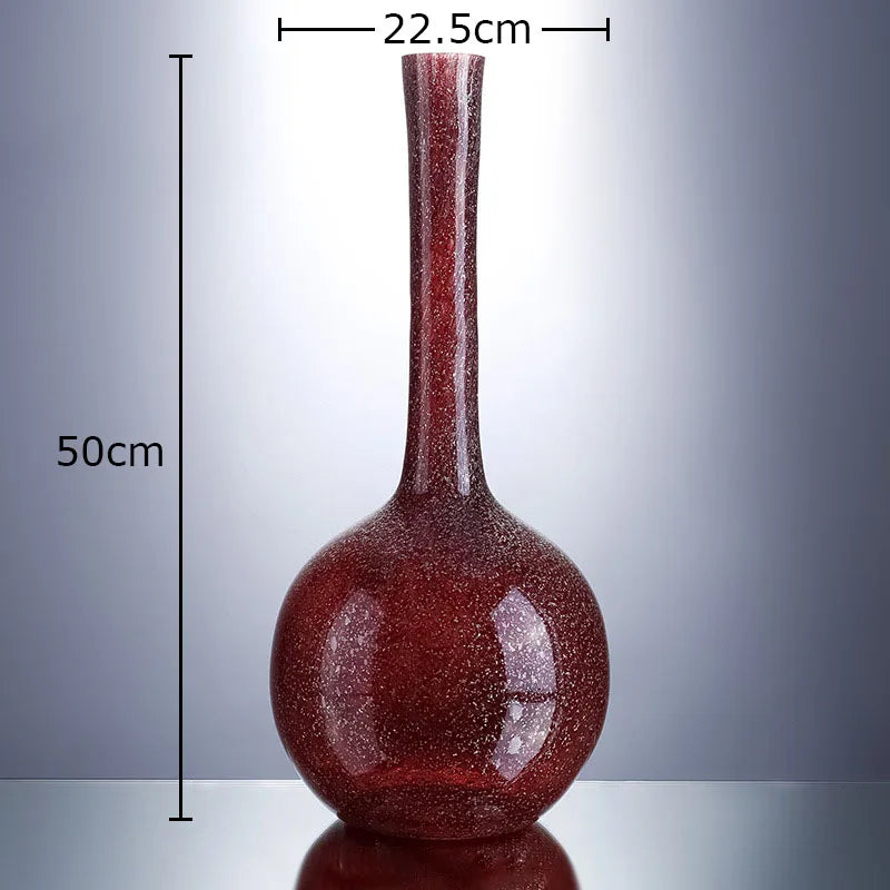 Afralia™ Gilded Red Glass Vase with Artificial Flowers - Modern Desk Decor