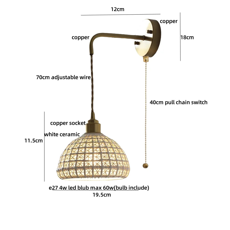 Afralia™ Ceramic LED Wall Sconce Light Fixture with Pull Chain Switch