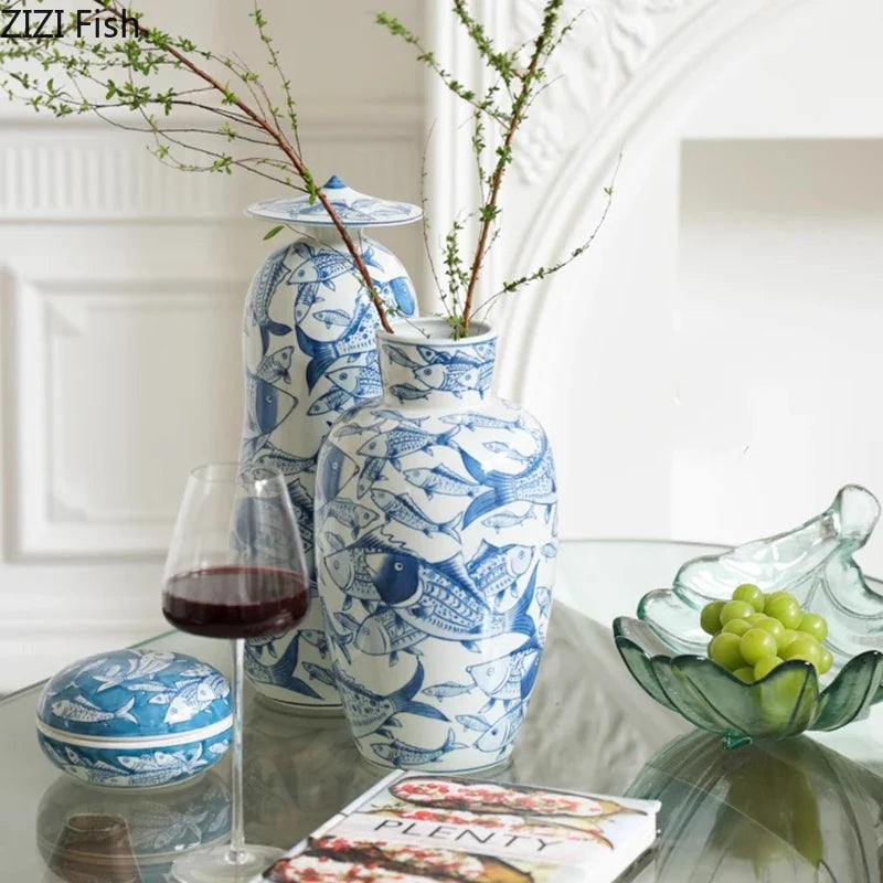 Afralia™ Porcelain Fish Vase - Ceramic Table Decoration for Home Floral Arrangements