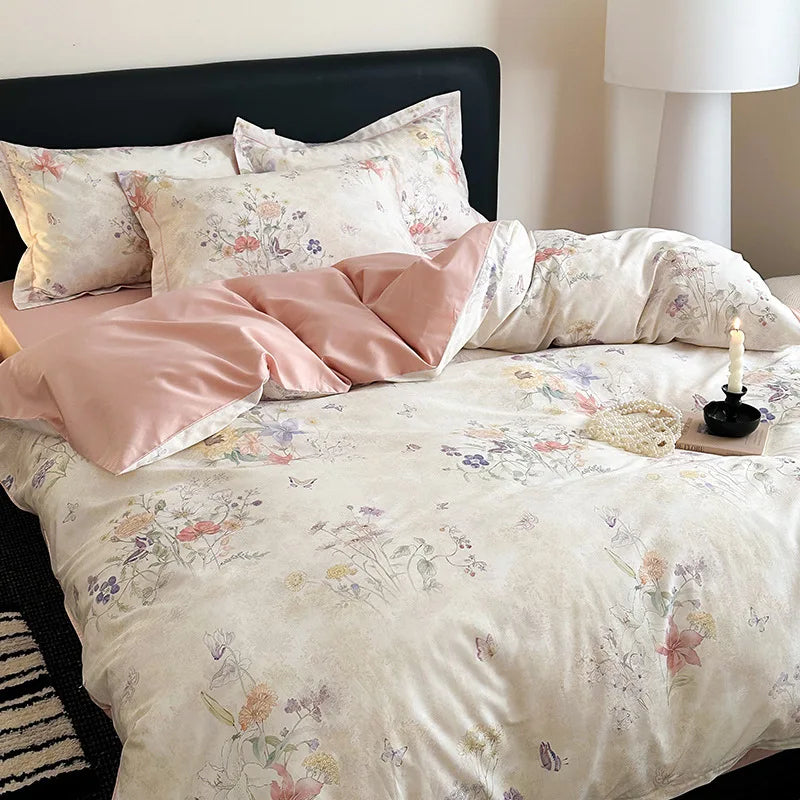 Afralia™ Satin Flower Fitted Sheet Set - Luxury 100% Cotton Print Bedding Set