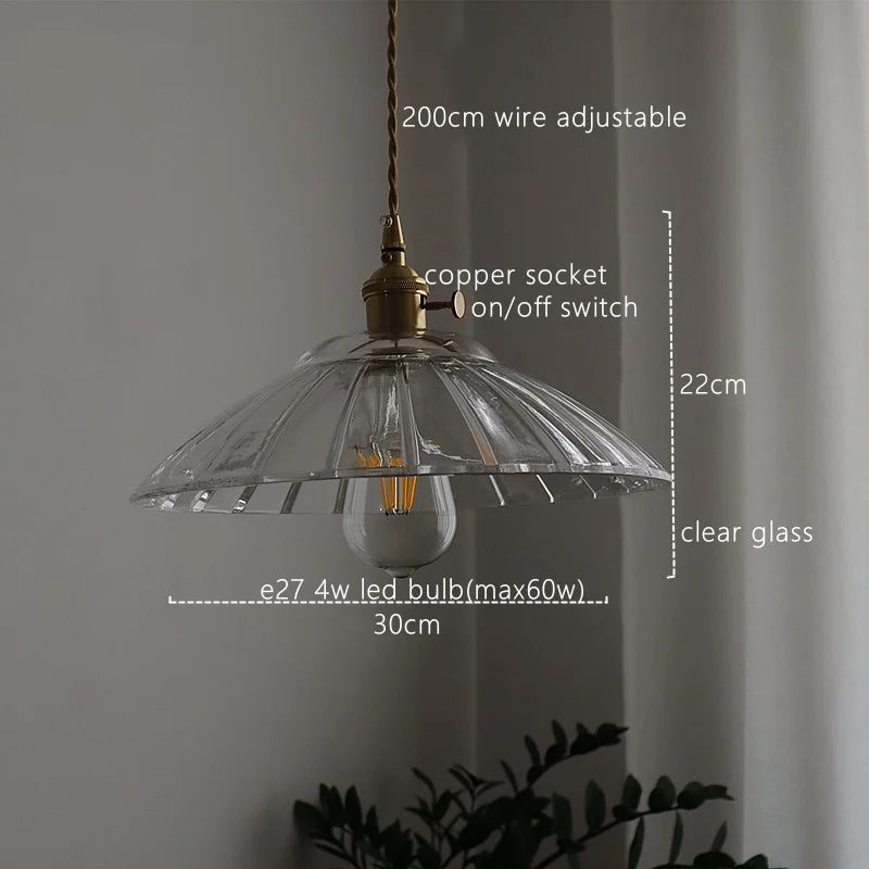 Afralia™ Glass LED Pendant Light: Retro Copper Chandelier for Kitchen, Bedroom, Restaurant.