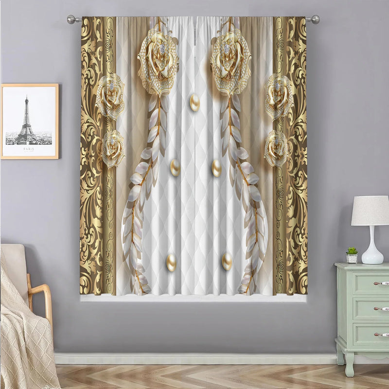 Afralia™ Metal Flower Roses and Swans Pole Pocket Curtains for Kitchen, Living Room