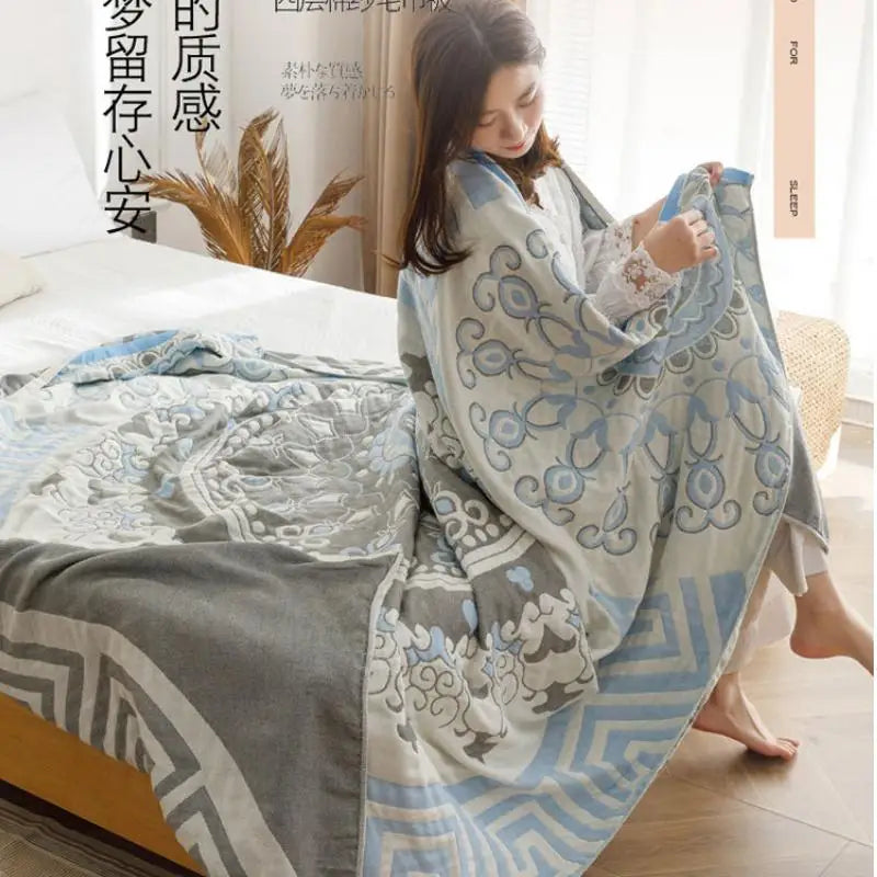 Afralia™ Cotton Gauze Summer Blanket, Soft Breathable Single Double Bed Nap Blanket