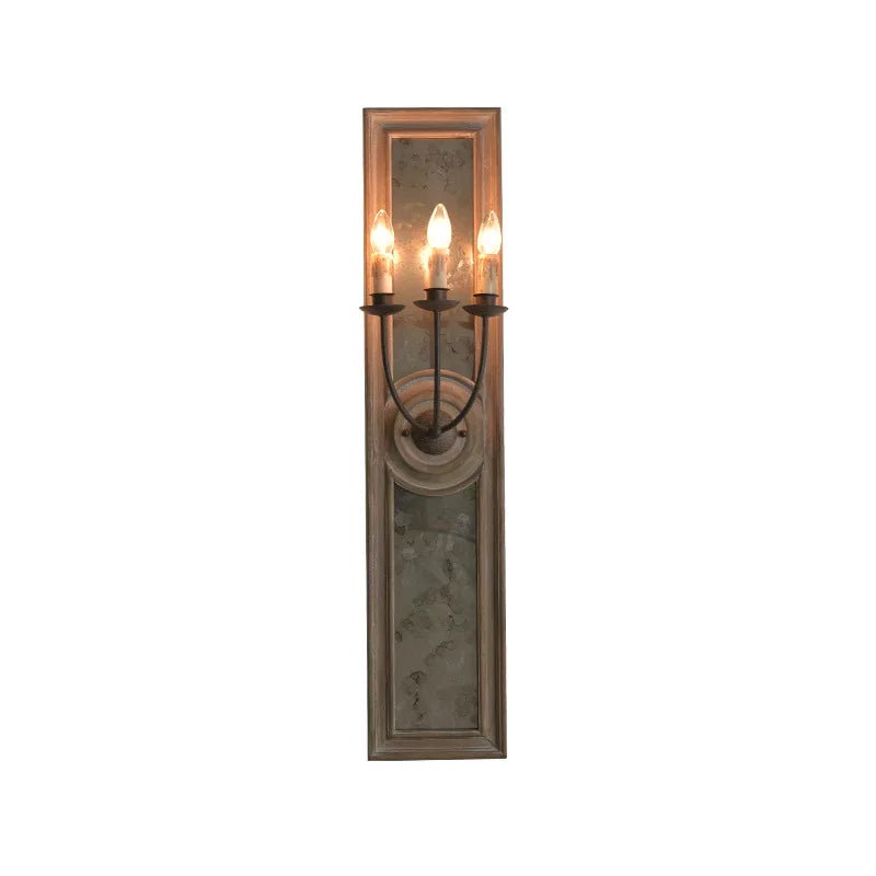 Afralia™ Wooden Mirror Frame Wall Lamp, Vintage French Style for Living Room, Bedroom, and Corridor