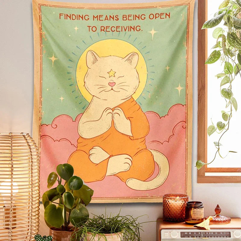 Afralia™ Cat Tapestry Sun Moon Psychedelic Boho Decor for Bedroom & Dorm Room