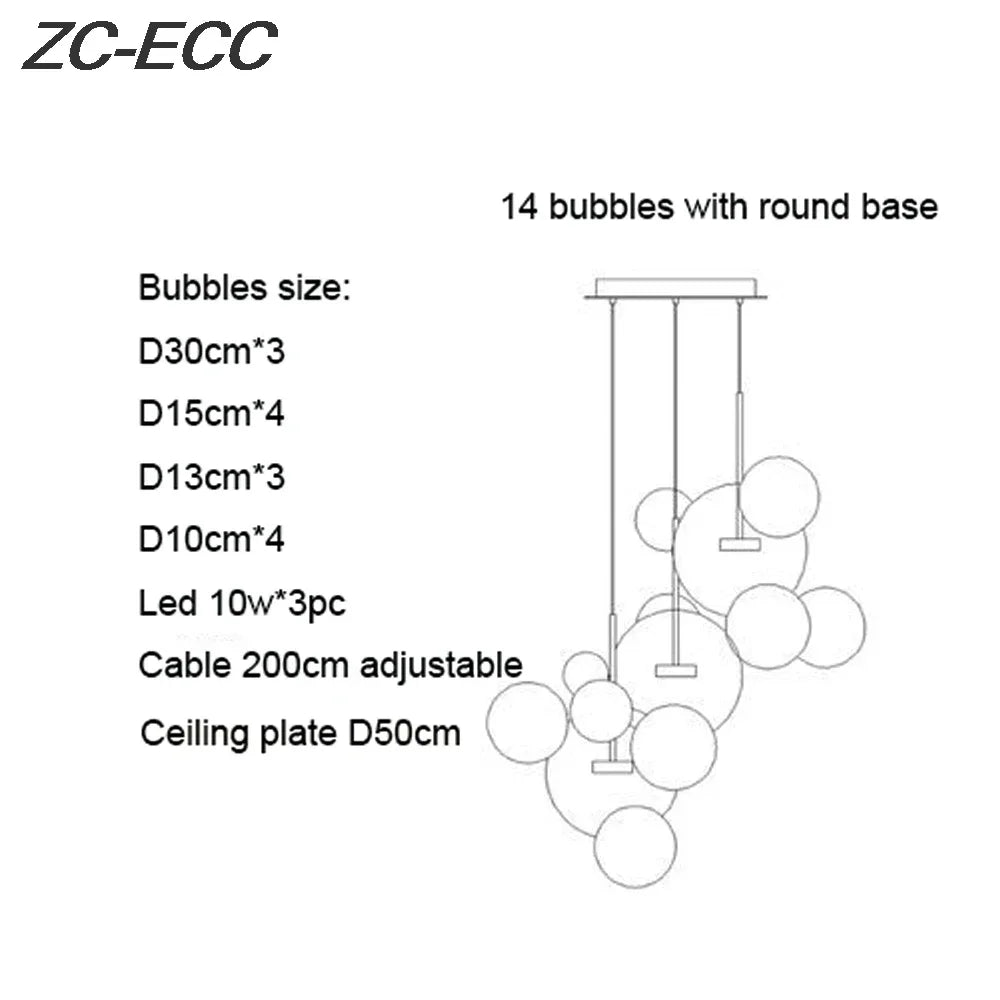 Afralia™ Glass Bubble LED Chandelier: Stylish Ceiling Lighting for Dining & Living Room