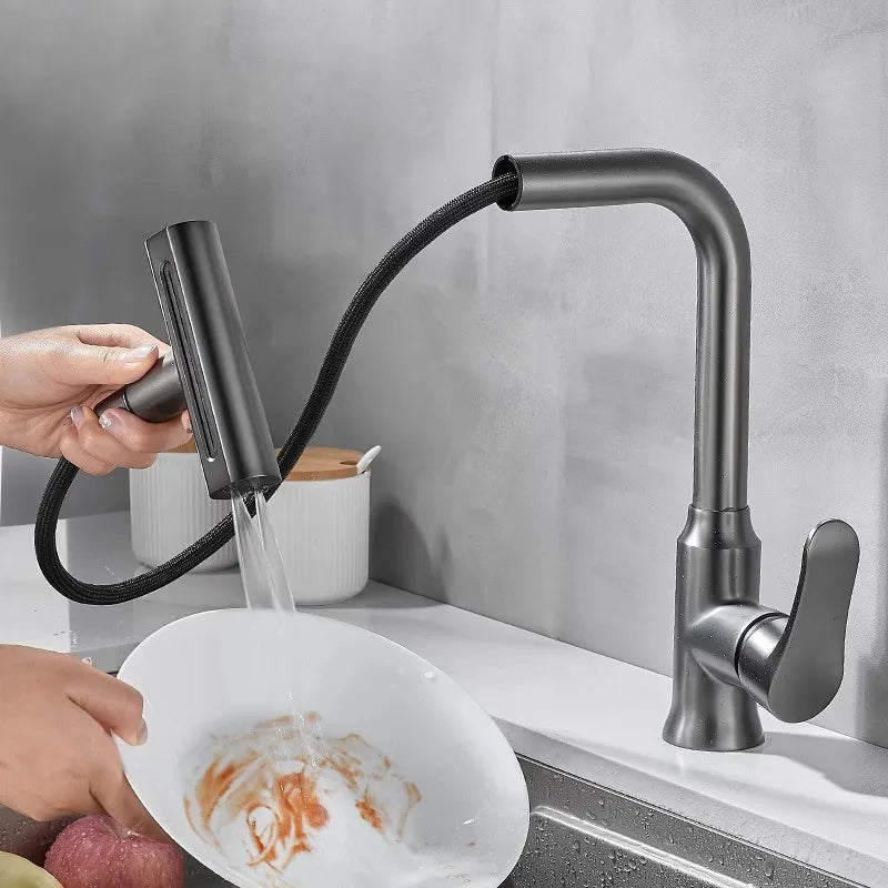 Afralia™ Gray Waterfall Kitchen Faucet Swivel Pull Out Sink Tap Single Hole