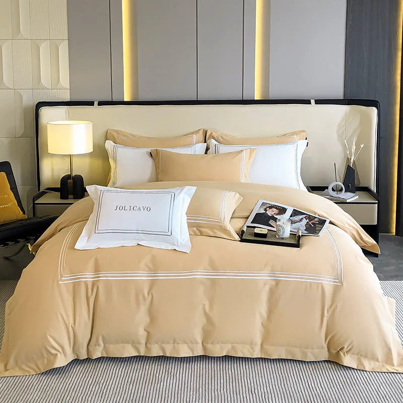 Afralia™ Monochrome Luxury Embroidery Cotton Bedding Set: Duvet Cover, Quilt, Sheets, Pillowcase