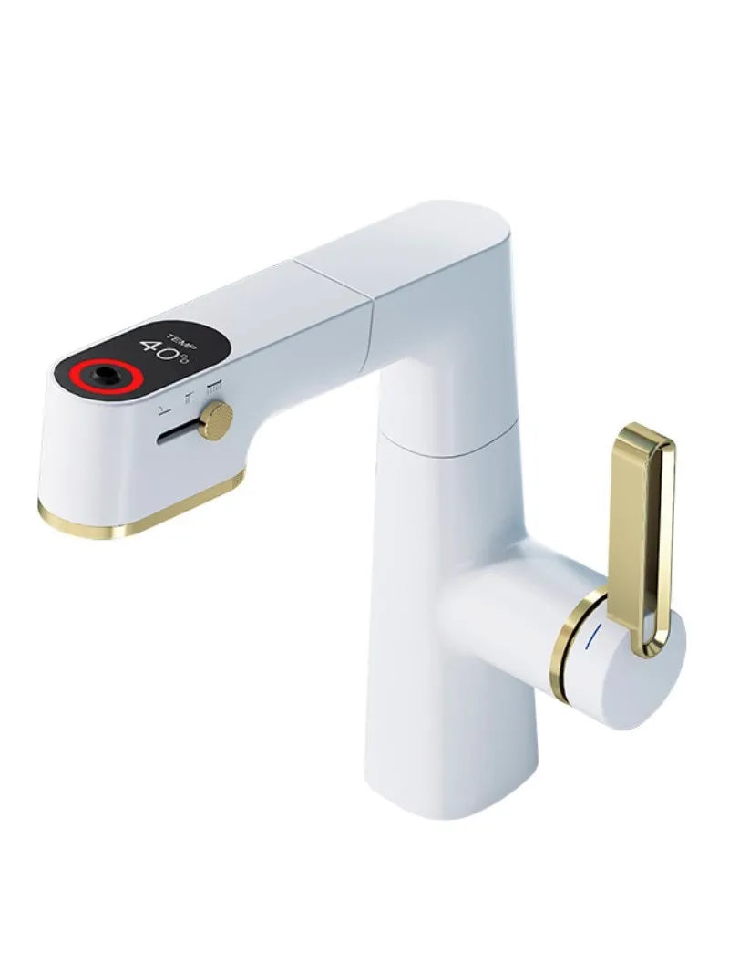 Afralia™ LED Basin Faucet Pull Out White Gold Water Mixer Sink Tap