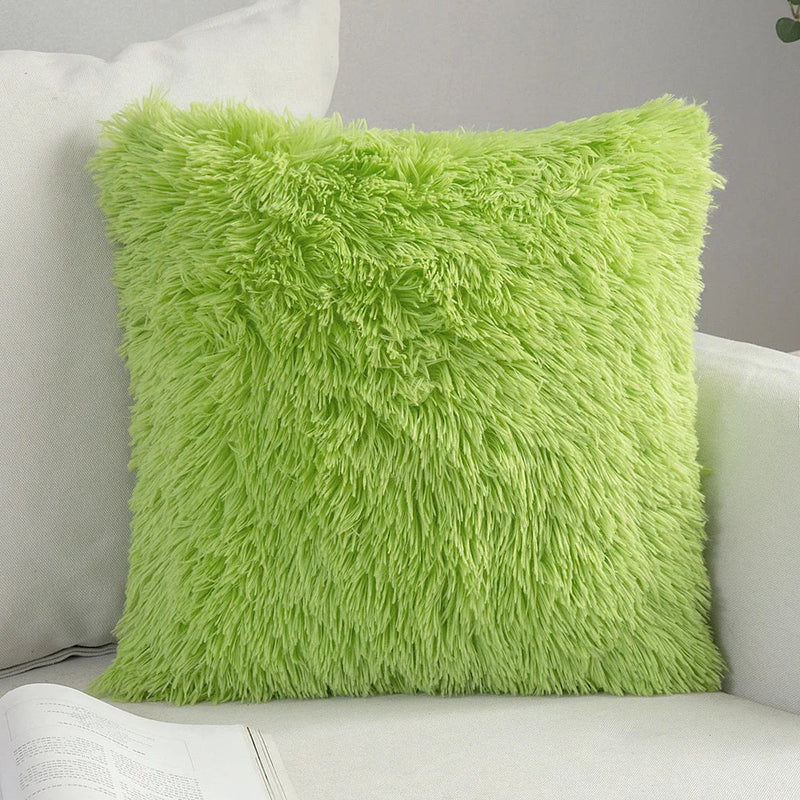 Afralia™ Shaggy Fur Cushion Cover 43x43cm in White Pink Gray for Home Decor