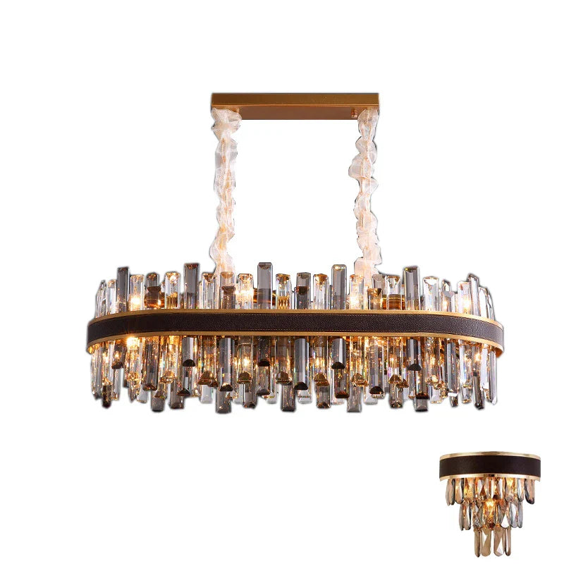 Afralia™ Smoky Grey Crystal Chandelier LED Pendant Light for Luxurious Living Room