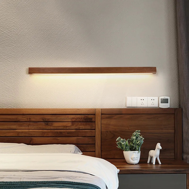 Afralia™ Solid Wood Minimalist Long Strip Wall Lamp for Living Room Bedroom Decoration