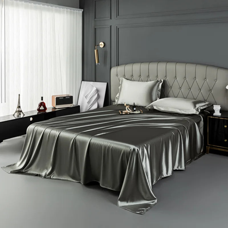 Afralia™ Mulberry Silk King Size Sheet Set - Luxury Soft Bed Cover in Solid Color