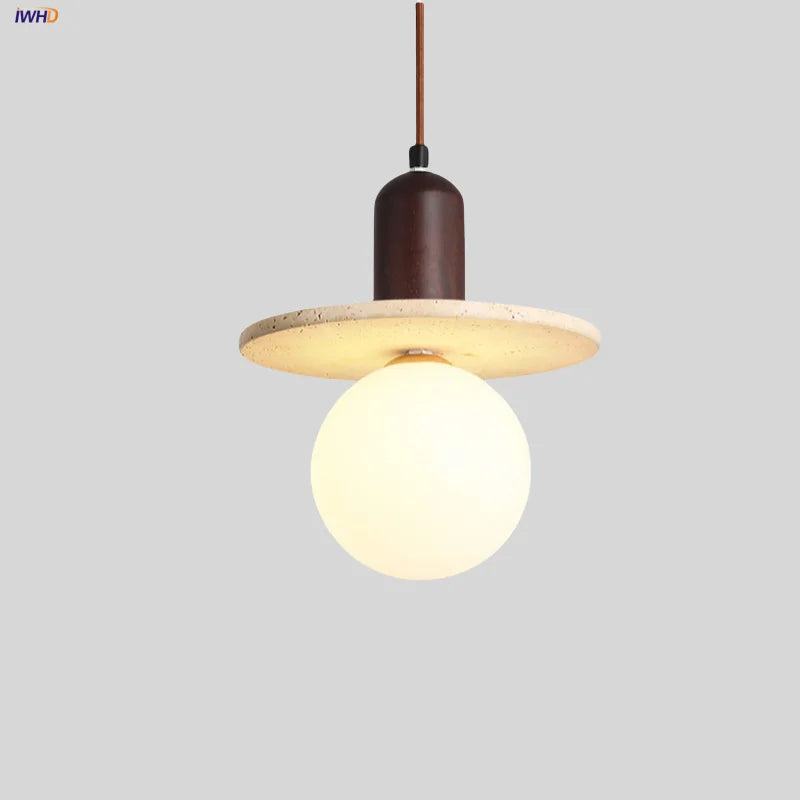 Afralia™ White Glass LED Pendant Lights Stone Wabi Sabi Home Decor Hang Lamp