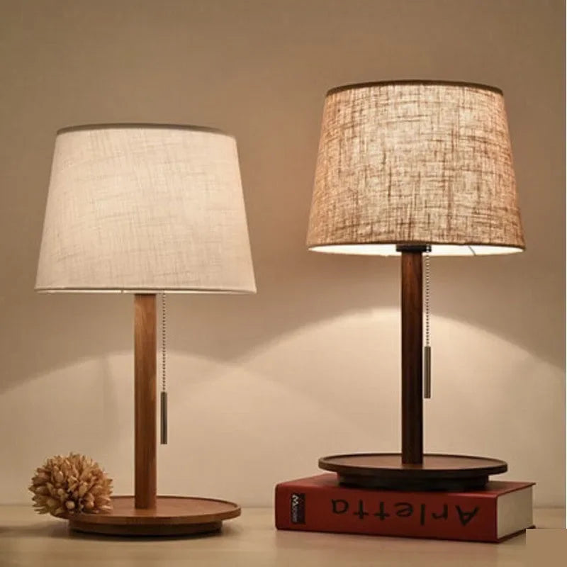 Afralia™ Nordic Wood Table Lamp - Walnut & Cloth Shade