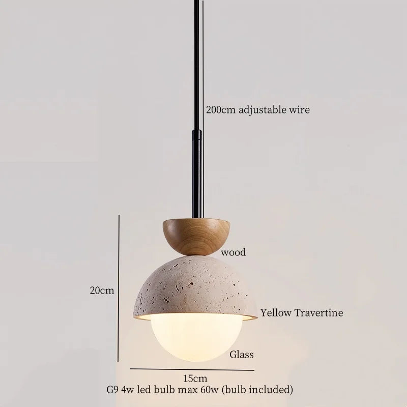 Afralia™ White Glass Ball LED Pendant Lamp Yellow Travertine Nordic Luminaria