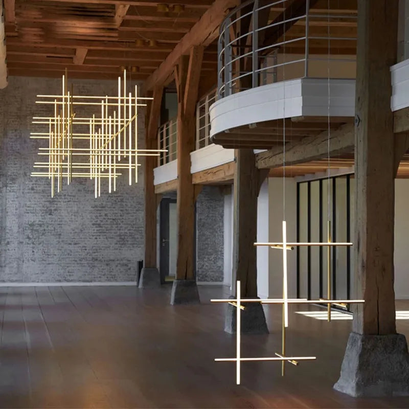Afralia™ Tube Gold Linear Pendant Light Chandelier for Kitchen Hotel Staircase