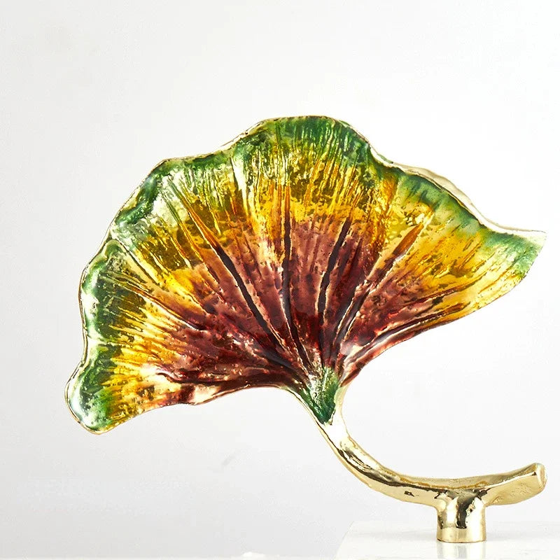 Afralia™ Ginkgo Leaf Metal Sculpture Home Decor Figurine