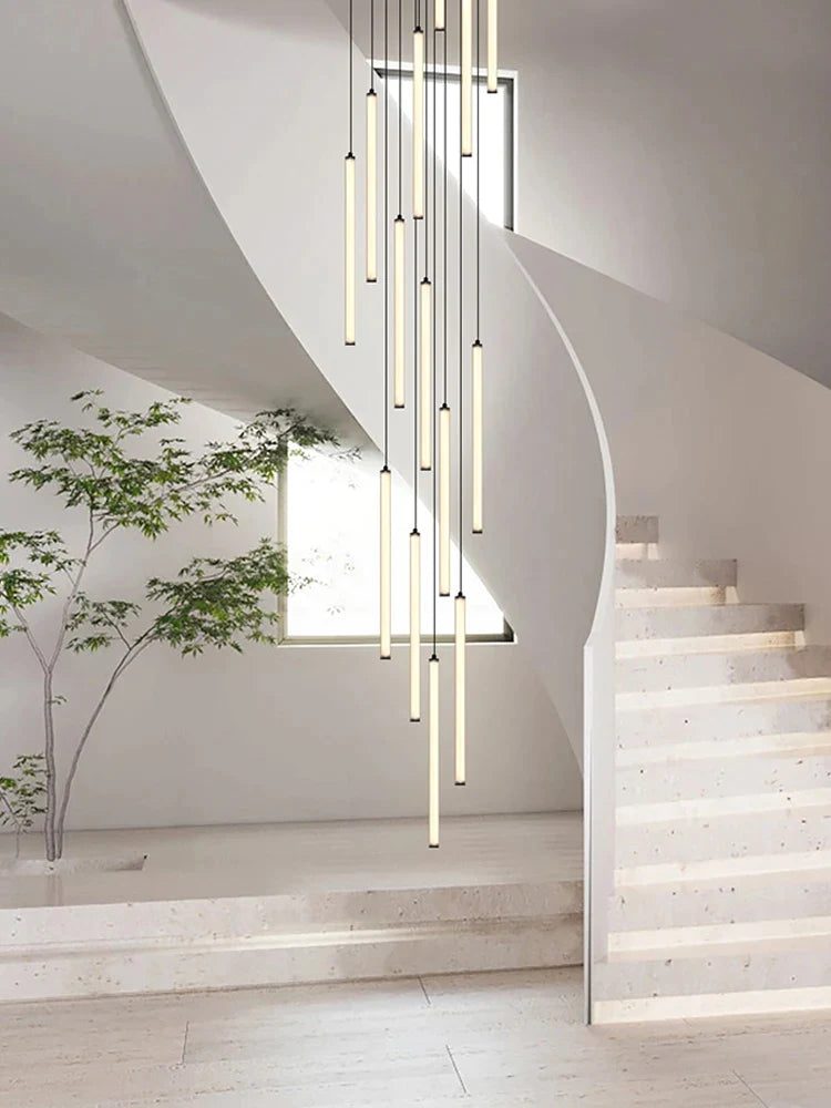 Afralia™ LED Circular Tube Chandelier for Living Room, Staircase - Modern Designer Lighting