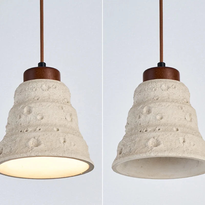Afralia™ Japanese Style LED Pendant Lights Wood Canopy Cement Lampshade