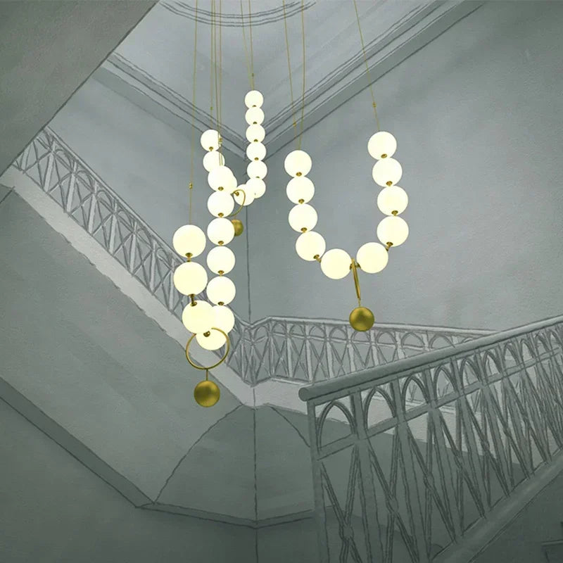 Afralia™ Golden Necklace Chandelier Luxury Ceiling Light for Staircase and Dining Room