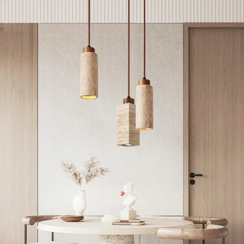 Afralia™ Yellow Travertine Marble Pendant Lamp: Nordic Stone Hanging Light for Dining Table, Kitchen, Bedside