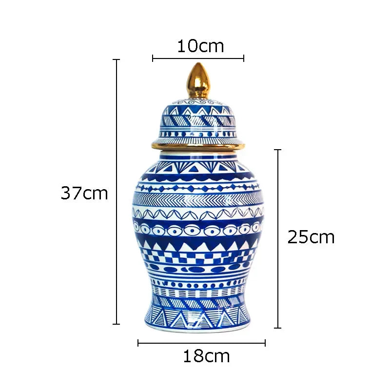 Afralia™ Blue & White Porcelain Ginger Jar: Retro Tea Caddy Vase Desk Decoration