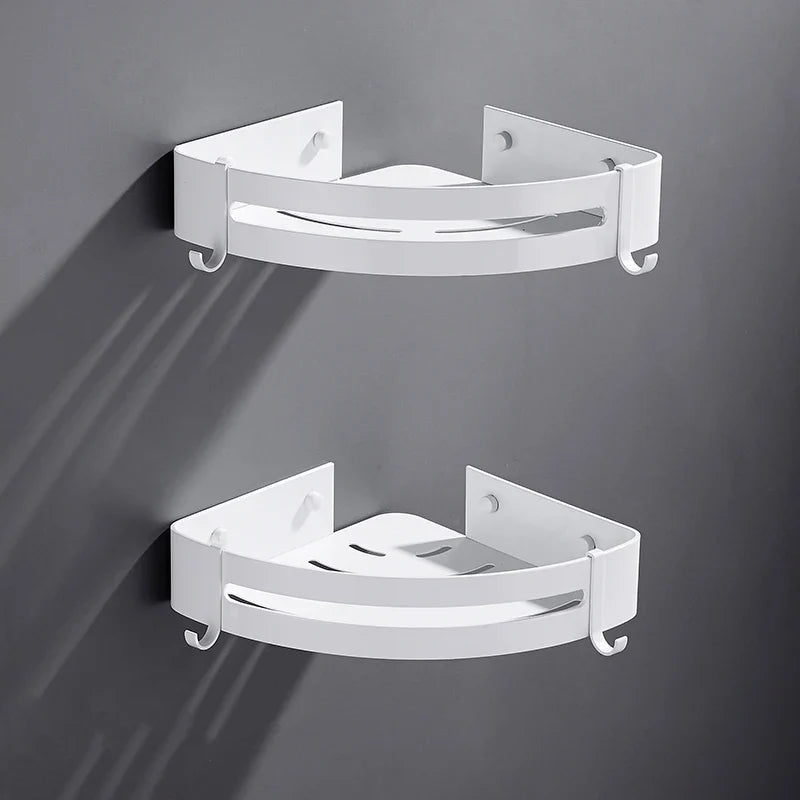 Afralia™ Space Aluminum Bathroom Shelve - White Corner Shelf for Shower Storage