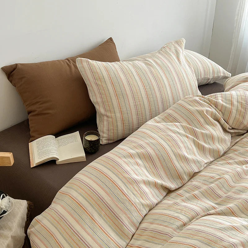 Afralia™ Striped Washed Cotton Bedding Set for Queen King Bed Comfortable Soft Material