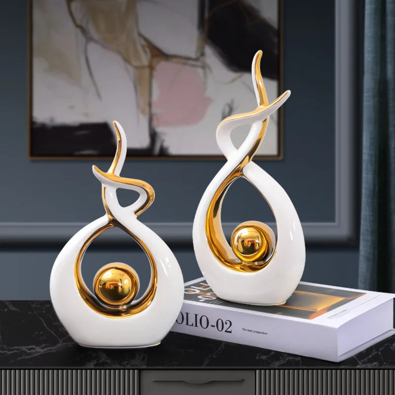 Afralia™ Ceramic Abstract Figurine Set for Elegant Home and Office Decor