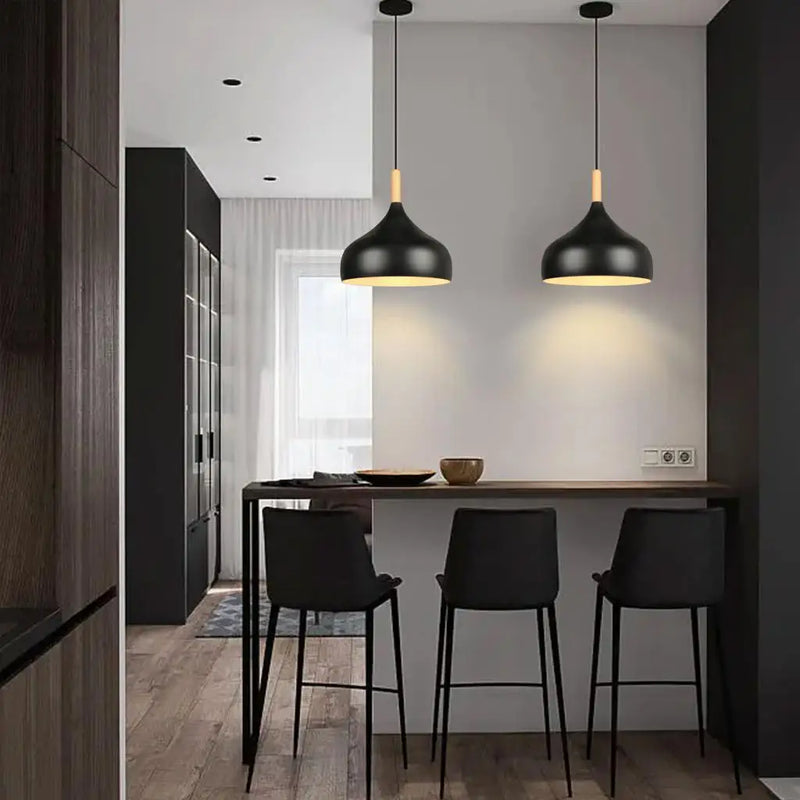 Afralia™ Nordic Modern Wood Aluminum Pendant Lights E27 Hanging Lamps Fixtures Lighting