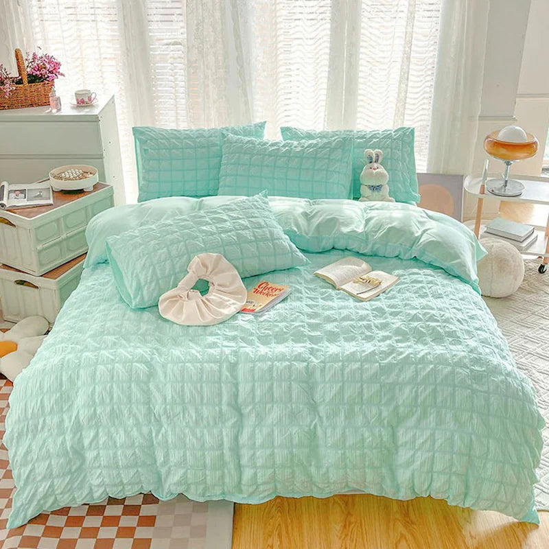 Afralia™ Girls Bubble Gauze Bedding Set, Soft Summer Comforter Cover Kit, Skin-Friendly Easy Sleep