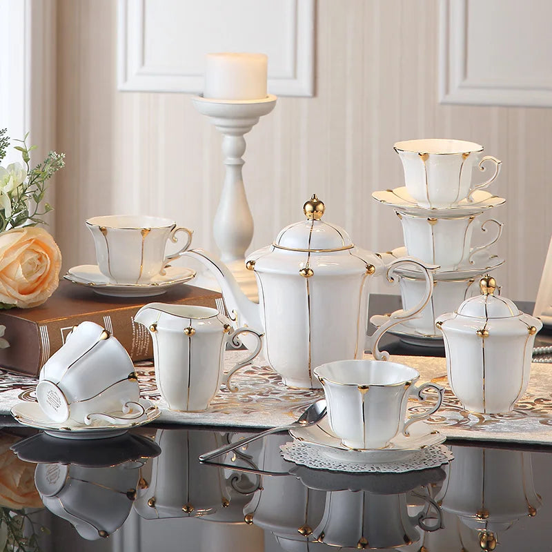 Afralia™ Elegant Bone China Tea Set Luxury Porcelain Coffee Pot Creamer Sugar Bowlcaffold