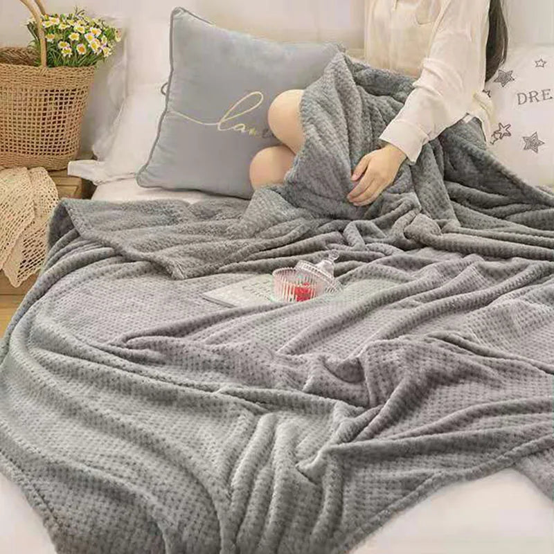 Afralia™ Pineapple Grid Flannel Blanket: Lightweight & Cozy for All Seasons