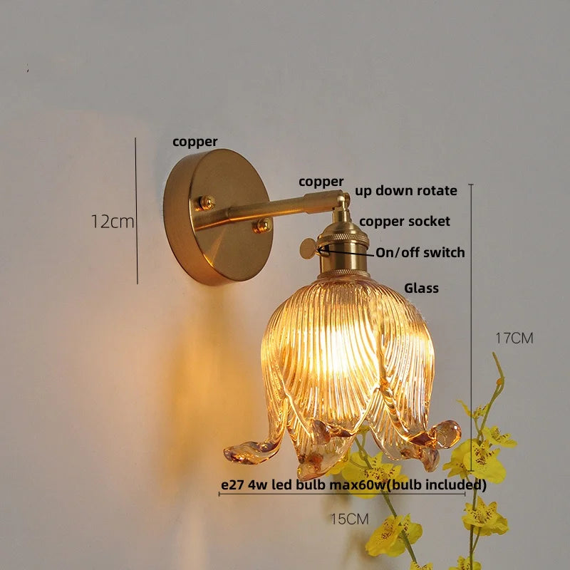 Afralia™ Vintage Glass Wall Sconce - LED Pull Chain Switch Up Down Rotate Wall Lamp