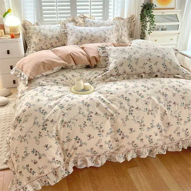 Afralia™ Floral Princess 100% Cotton Duvet Set for Queen Size Bed