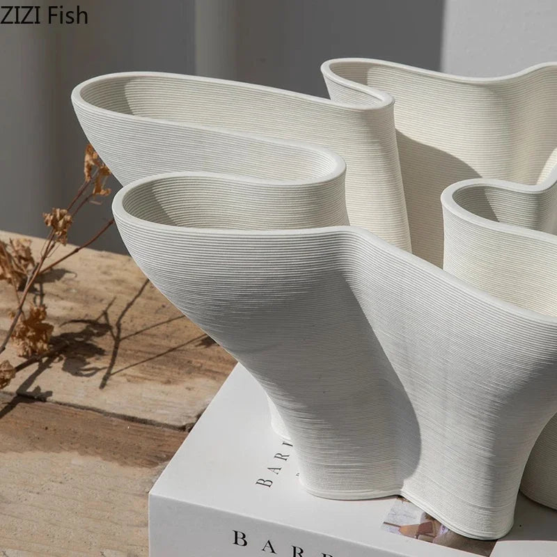 Afralia™ Ceramic Floral Edge Vase - Desk Decoration Flowers and Artificial Arrangement