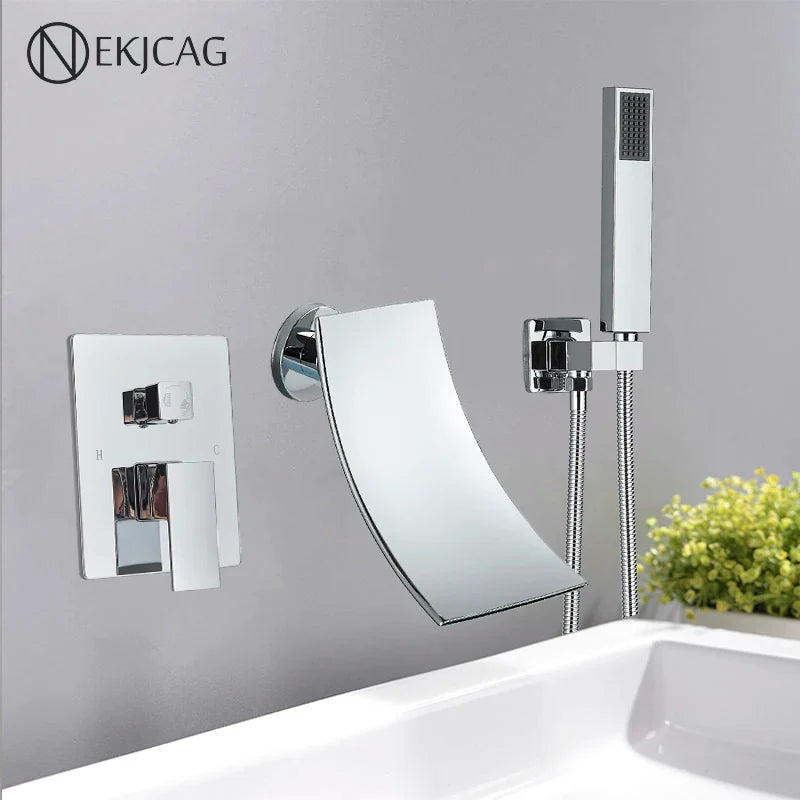 Afralia™ Wall Mounted Waterfall Bath Faucet Set with Tub Spout