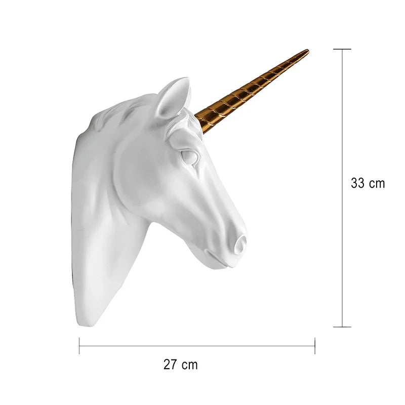 Afralia™ Unicorn Head Wall Mount Decorative Resin Animal Shaped Holder Hook Statuette