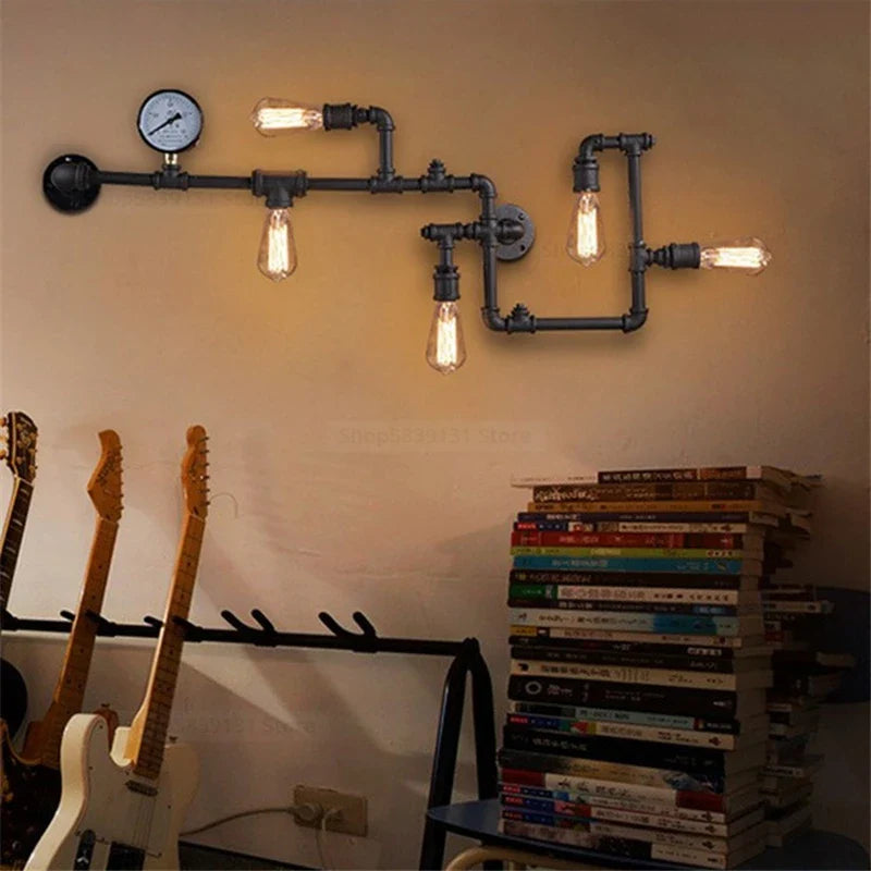 Afralia™ Vintage Retro Water Pipe Gear Wall Lamp for Home Decor