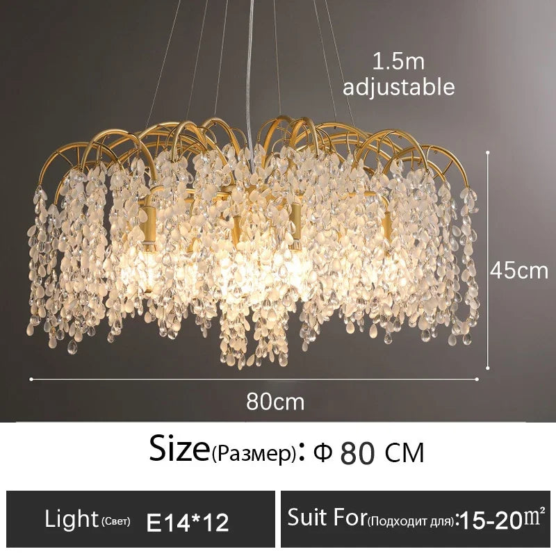 Afralia™ Modern Luxury Crystal Chandelier Golden Gloss LED Ceiling Lamp