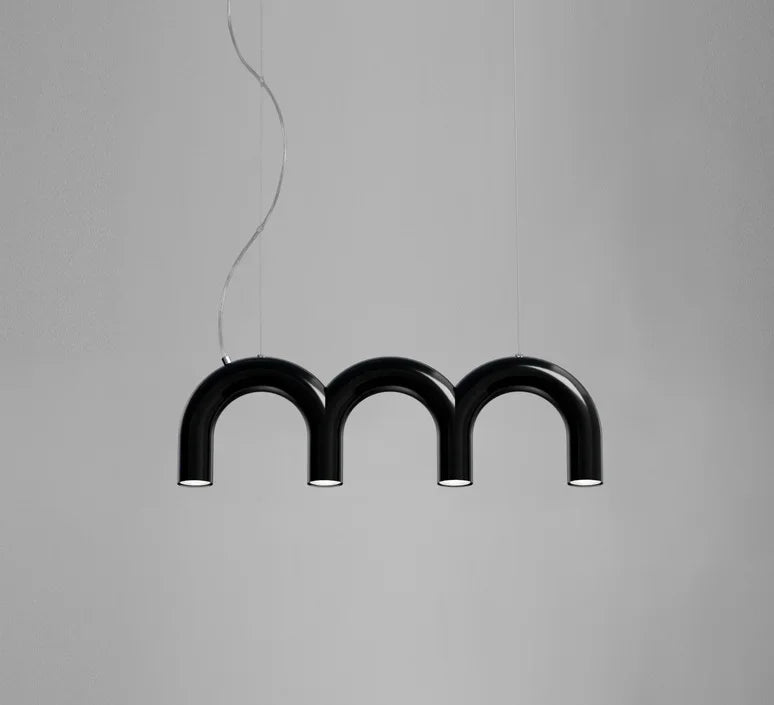 Afralia™ Oblure Arch Chandelier LED Black White Orange Blue Metal Light