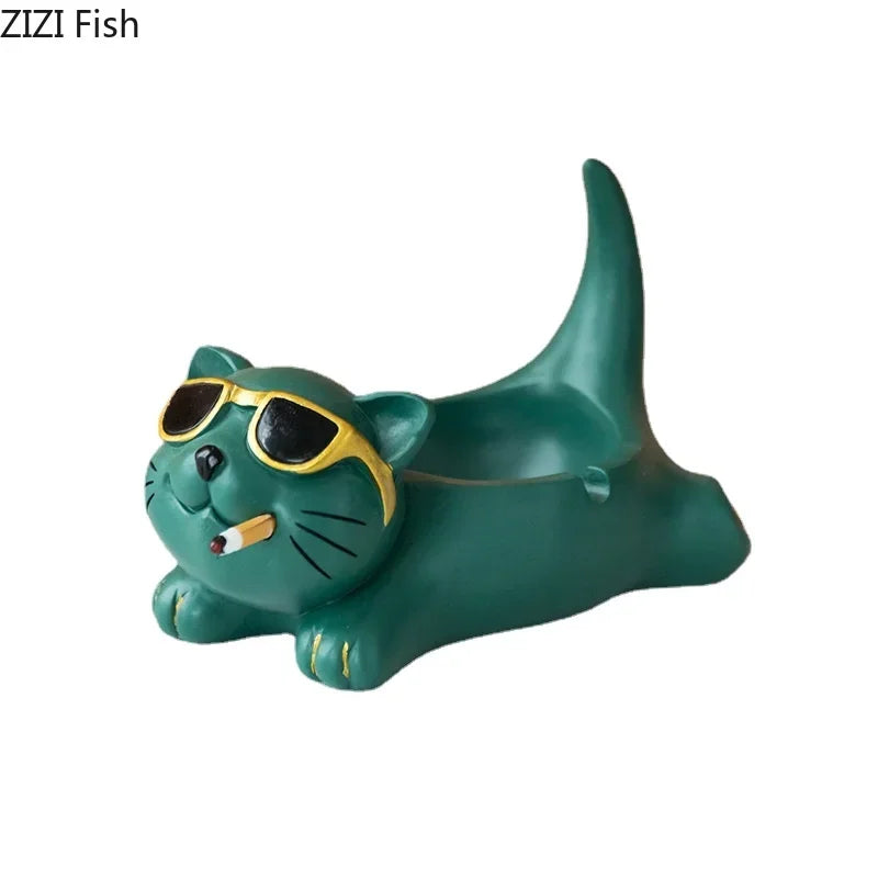 Afralia™ Cute Glasses Cat Ashtray Smoking Accessories Cartoon Animal Shape Gifts Semi-Branded