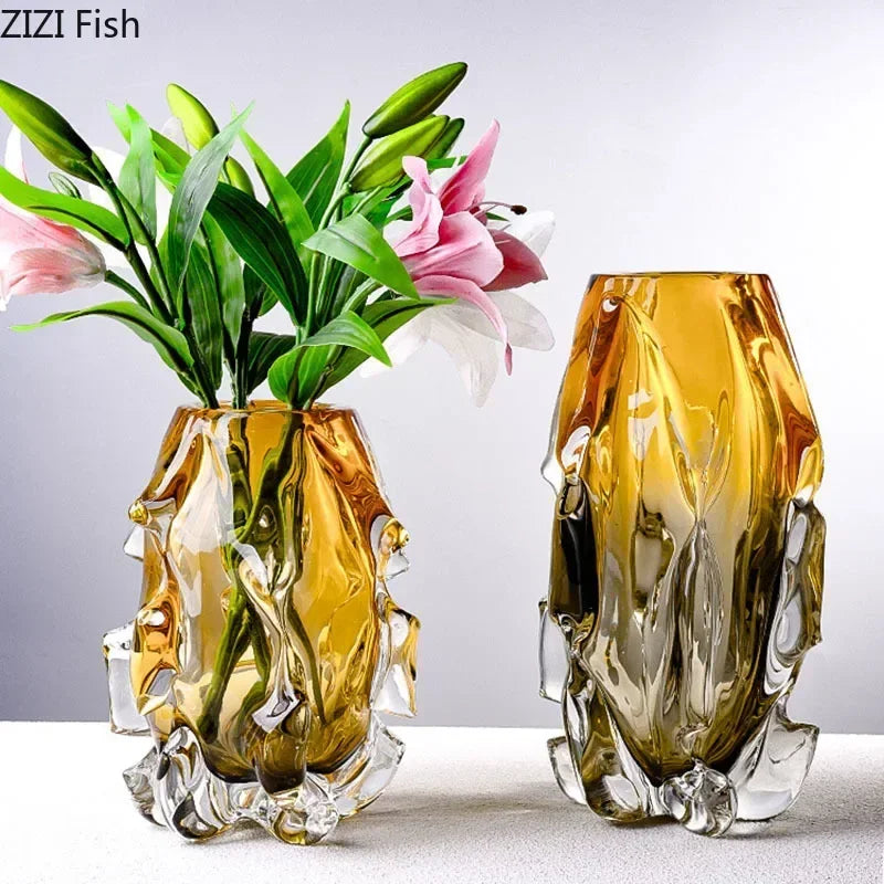 Afralia™ Amber Glass Vase for Modern Home Decor & Flower Arrangement