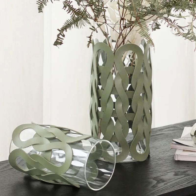 Afralia™ Woven Leather Glass Vase for Home Decoration and Terrarium Floral Arrangement