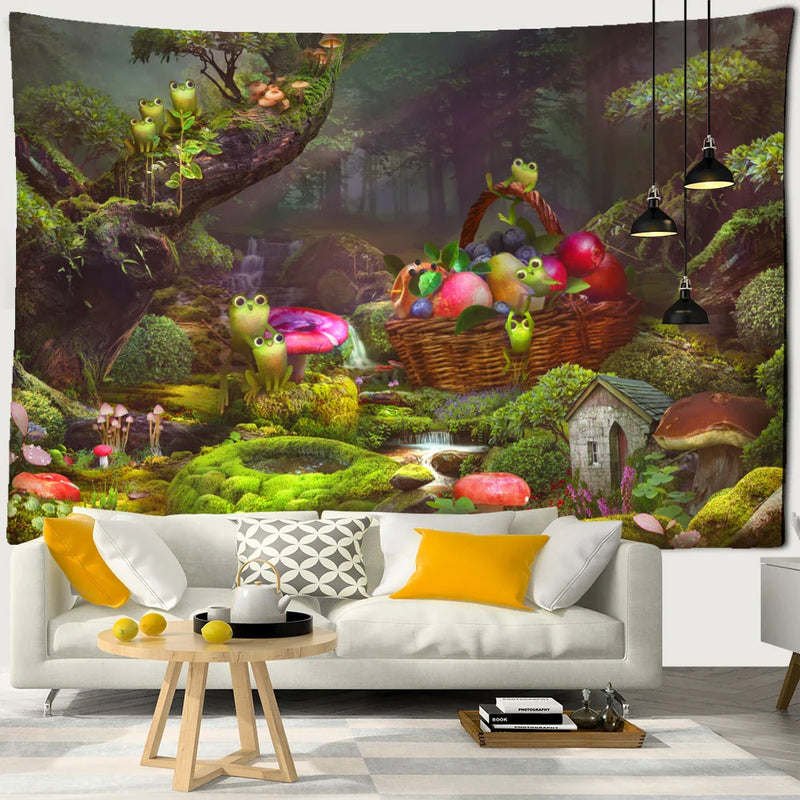 Afralia™ Little Frog Tapestry Wall Hanging - Forest Psychedelic Art for Kids' Room