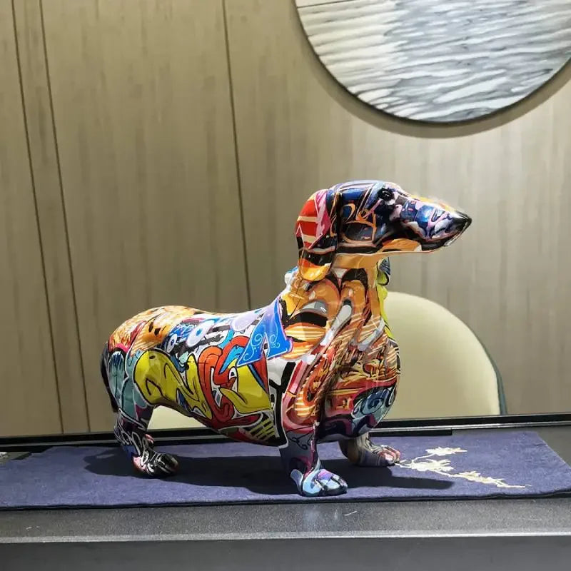 Afralia™ Colorful Dachshund Dog Resin Miniature Statue for Home Office Decor