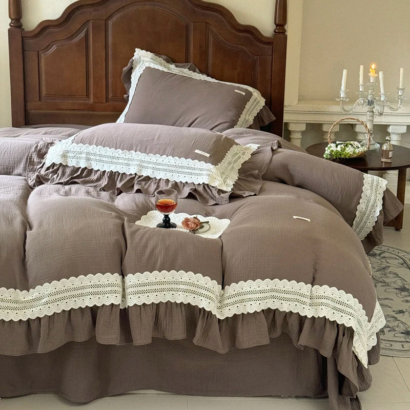 Afralia™ French Ruffles Cotton Bedding Set - Double Layer Crepe Comfort Collection