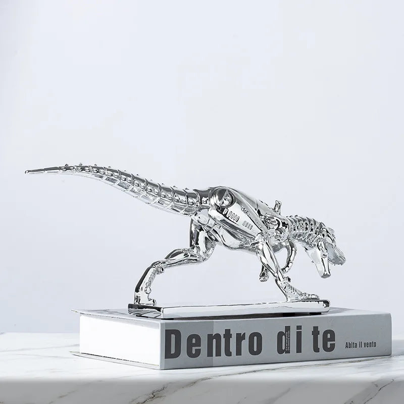Afralia™ Silver Dinosaur Skeleton Ornament: Tyrannosaurus Rex Replica Home Decor Figurine